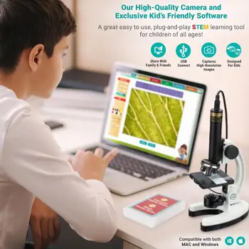 IQCREW pagal Amscope 120X – 1200X Vaikas 85+ Gabalas Premium Mikroskopas, Spalva Kameros ir Interaktyvios Vaikas patogus Programinės įrangos Rinkinys