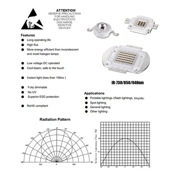 IR Infraraudonųjų spindulių 5W High Power LED 730nm 850nm 940nm, Kamera, Infraraudonųjų spindulių Siųstuvą Vamzdis Infraraudonųjų spindulių Šviesos diodų (LED SMD 