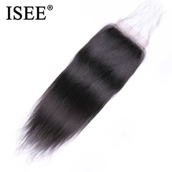 ISEE PLAUKŲ Peru Tiesūs Plaukai Uždarymo Nemokamai Dalies Ranka Sąlygotosios Nėrinių Uždarymo Remy Human Hair Extension Nemokamas Pristatymas Pobūdžio Spalva