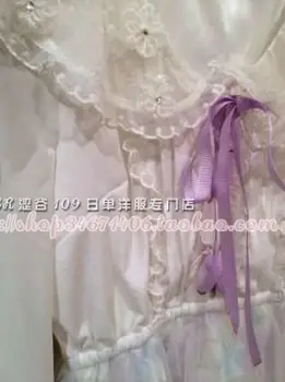 Japonija L*Z LISA Vaivorykštė Gėlių Daugiasluoksnės Tinklelio Nėriniai Kaklaraištis šifono suknelė ilgomis Rankovėmis
