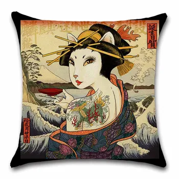 Japonų stiliaus klasikinio meno išspausdinta moterims gėlių Raudona saulė pagalvės užvalkalą Apdailos namų sofos, kėdės pagalvėlė padengti draugo mergina dovana