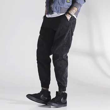 Japonų Stiliaus Mados, Vyrų Džinsai Didelis Dydis 28-42 Palaidi Tinka Spliced Krovinių Kelnės Haremo Džinsai Streetwear Hip-Hop Poilsiu Homme Džinsų