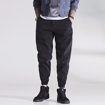 Japonų Stiliaus Mados, Vyrų Džinsai Didelis Dydis 28-42 Palaidi Tinka Spliced Krovinių Kelnės Haremo Džinsai Streetwear Hip-Hop Poilsiu Homme Džinsų