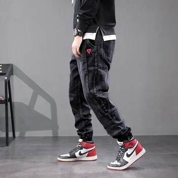 Japonų Stilius Derliaus Vyrams, Džinsai Spliced Dizaineris Krovinių Kelnės Haremo Džinsai Streetwear Mados Hip-Hop Jogger Džinsai Vyrams Dydis 28-42