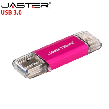 JASTER C Tipo USB 3.0 Flash Drive, 128GB OTG Pen Ratai 2 in 1 tipas-c USB 3.0 Pendrive 16GB 32GB 64GB Flash Atminties kortelė