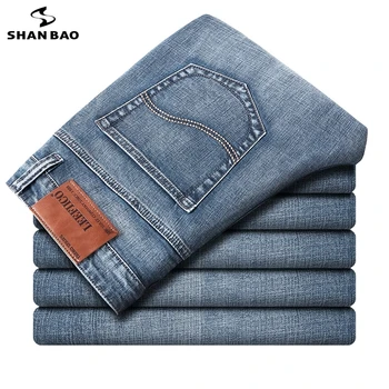 Jaunų vyrų slim straight džinsinio džinsus 2020 m. rudenį prekės ženklo drabužių aukštos kokybės medvilnės ruožas patogiai mados klasikiniai džinsai
