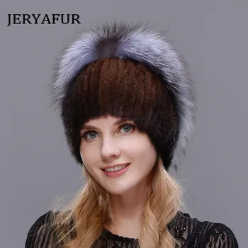 JERYAFUR Naujas stilius originali kailio kepurę lapės audinės kailio kepurę žiemos moterų gamtos vertikalus aukštos kokybės mados skrybėlę silver fox skrybėlę