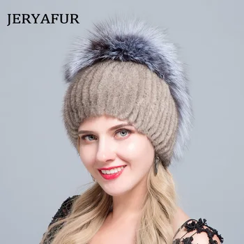 JERYAFUR Naujas stilius originali kailio kepurę lapės audinės kailio kepurę žiemos moterų gamtos vertikalus aukštos kokybės mados skrybėlę silver fox skrybėlę