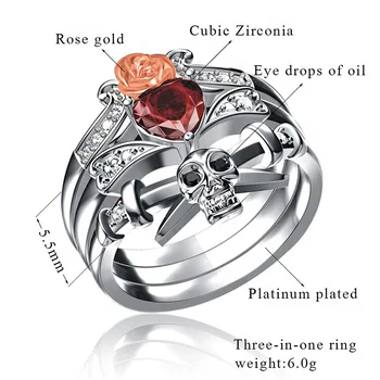 Jinzeyi žavesio žiedai, skirta moterų širdies formos kristalų gothic Punk kaukolė durklas Rose Cirkonis juvelyriniai dirbiniai Punk mados žiedai mergina dovana