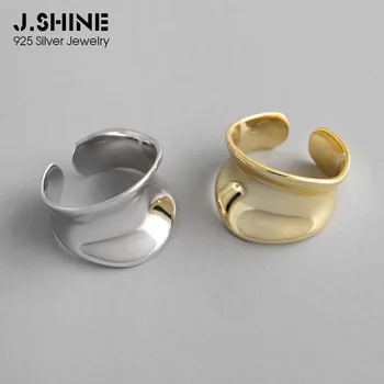 JShine Stilingas Unikalaus Dizaino 925 Sterlingas Sidabro Žiedai Plačiai Įgaubto Paviršiaus Korėjos Mados Blizgus Sidabro Žiedas 925 Fine Jewelry