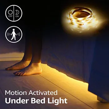 Judesio Jutiklio Pagal Lova Lanksti LED Šviesos Juostelės Naktį Žibintai Miegamasis Lempos Apšvietimą Kūdikio Lovelę Kabineto Spinta Lovos