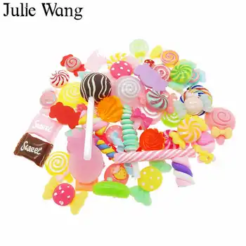 Julie Wang 20PCS Atsitiktinai Išsiųstas Dervos Lollipop Saldainiai Gleives Cabochon Pakabukai Pakabukas Papuošalai Priėmimo Aksesuaras Namų Telefonas Apdaila