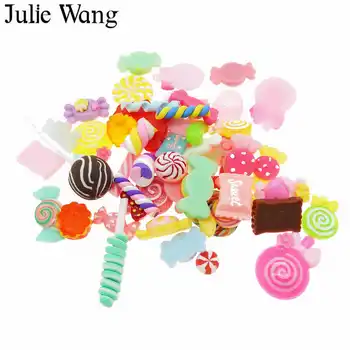 Julie Wang 20PCS Atsitiktinai Išsiųstas Dervos Lollipop Saldainiai Gleives Cabochon Pakabukai Pakabukas Papuošalai Priėmimo Aksesuaras Namų Telefonas Apdaila