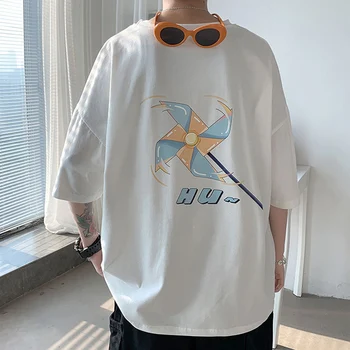 Juoda Mados T Shirt Mens Medvilnės Marškinėlius vėjo malūnas Vyrai Tee Vasaros Japonijos Atsitiktinis marškinėliai Streetwear Fitneso Tees Negabaritinius