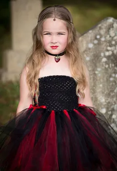 Juoda Raudona Vampire Mergina Šalis Dress Helovinas, Kalėdos, Vaikai, Vaikai, Baisu Monstras Cosplay Tutu Suknelė Baby Girl Dress Up