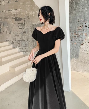 Juodas Veliūras Prom Dresses 2020 Moterų Vakarėlis Oficialaus Ilgai Vakare Chalatai Elegantiška Bordo Arbata-Ilgis Off Peties Prom Dress