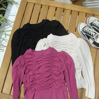 Juodos spalvos marškinėliai Amžius 2 - 10 Metų mergytę Pynimas ilgomis Rankovėmis Viršūnes 2021 Naują Pavasario Vaikams Laisvalaikio Drabužių Mezgimas Tee Marškinėliai