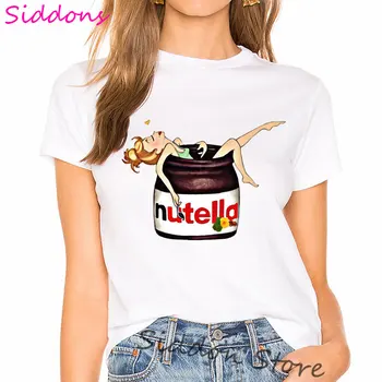Juokinga Nutella Narkomanas T marškinėliai Moterims 2020 Metų Vasaros Harajuku Moterų marškinėliai Estetinės Grafinis Tee Marškinėliai Femme korėjos Stiliaus Camisetas