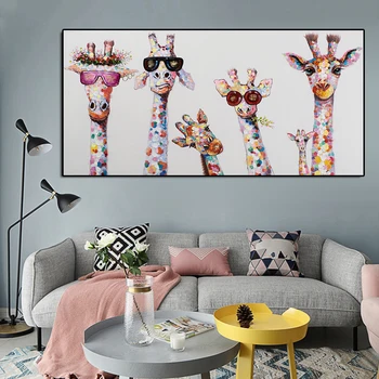 Juokingi Gyvūnų Plakatai ir Spausdina Žirafa Šeimos Grafiti Meno Drobės Tapybos Sienos, paveiksl, Vaikų Kambario, Namų Dekoro