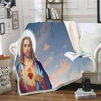Jėzus linksmu Charakteriu Antklodė 3D Spausdinimo Sherpa Antklodę ant Lovos Namų Tekstilės Sapnų Stilius