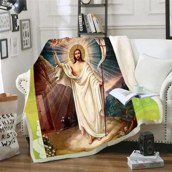 Jėzus linksmu Charakteriu Antklodė 3D Spausdinimo Sherpa Antklodę ant Lovos Namų Tekstilės Sapnų Stilius