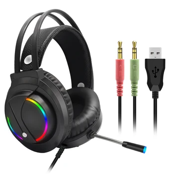 K1 USB Laidinio Žaidimų Ausinių Over-Ear Ausines su Mic Lengvai Balansinė laisvų Rankų įranga RGB Apšvietimas Lengvas Ausinių Dalis