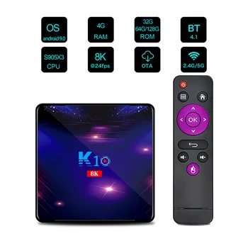 K10 TV BOX Android9.0 2020 Amlogic S905X3 BT V4.1 2.4 G/5G WIFI 1000M USB3.0 4G-32G 64G 128G 8k Media Player, Smart TV Set-Top Box