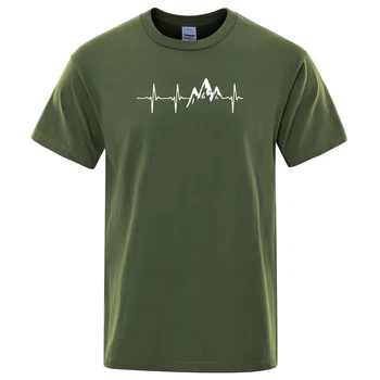 Kalnų Ekg T Shirt Vasaros Vyrų Medvilnės trumpomis Rankovėmis T-Shirt Juokinga Hip-Hop Tees Viršūnes Harajuku Streetwear Elektrokardiograma marškinėlius