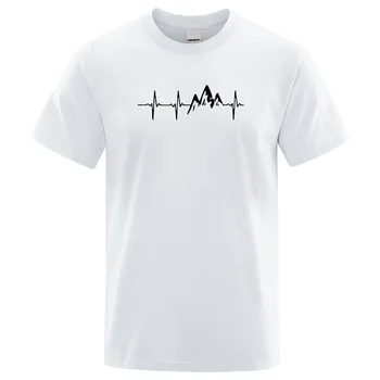 Kalnų Ekg T Shirt Vasaros Vyrų Medvilnės trumpomis Rankovėmis T-Shirt Juokinga Hip-Hop Tees Viršūnes Harajuku Streetwear Elektrokardiograma marškinėlius