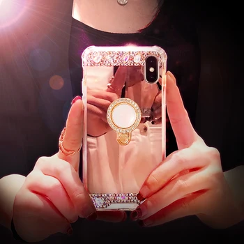 Kalnų krištolas Veidrodis kristalų Telefono dėklas Skirtas iPhone 6 s 7 8 plius 11 Por Max Prabangių Perlų Laikiklis, Skirtas 
