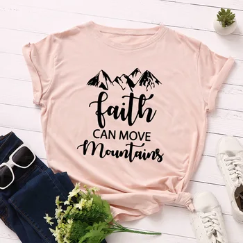 Kalnų Moterų marškinėliai Medvilnės Atsitiktinis Harajuku Tikėjimo Spausdinti Viršūnes Tee Vasaros Moterų marškinėliai trumpomis Rankovėmis Plius Dydžio Marškinėlius