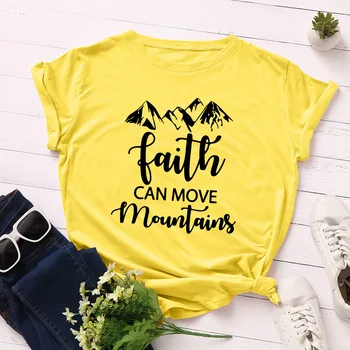 Kalnų Moterų marškinėliai Medvilnės Atsitiktinis Harajuku Tikėjimo Spausdinti Viršūnes Tee Vasaros Moterų marškinėliai trumpomis Rankovėmis Plius Dydžio Marškinėlius