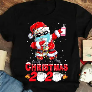 Kalėdų 2020 Tualetinio popieriaus Santa Claus Dėvėti Kaukę Karantino Marškinėliai Juokinga Draugais Marškinėlius Vyrai Moterys Grafinis Tees Black Marškinėliai