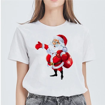 Kalėdų Drabužius Moterims T-shirt Santa Claus Grafinis Tee Plius Dydis Harajuku Mados Spalvingas Trumpas Rankovės marškinėliai Atsitiktinis Laisvas