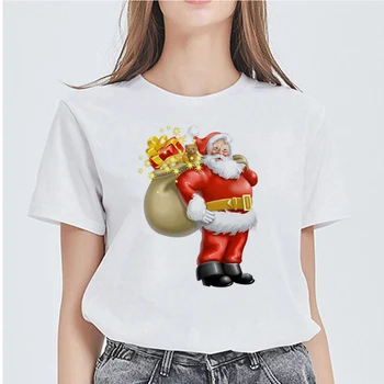 Kalėdų Drabužius Moterims T-shirt Santa Claus Grafinis Tee Plius Dydis Harajuku Mados Spalvingas Trumpas Rankovės marškinėliai Atsitiktinis Laisvas