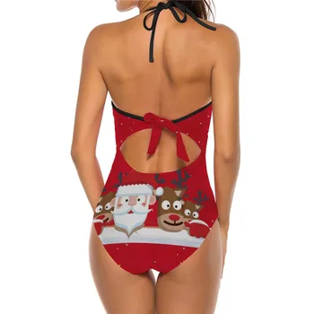 Kalėdų maudymosi kostiumėlis Moterims vientisas Plaukimo Kostiumas Raudona Spausdinti Paplūdimio Drabužiai 1 vnt Apynasrio Tvarstis Aukštos Sumažinti Plaukti 2021 NAUJAS Trikini