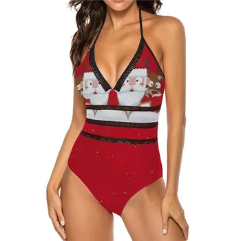 Kalėdų maudymosi kostiumėlis Moterims vientisas Plaukimo Kostiumas Raudona Spausdinti Paplūdimio Drabužiai 1 vnt Apynasrio Tvarstis Aukštos Sumažinti Plaukti 2021 NAUJAS Trikini