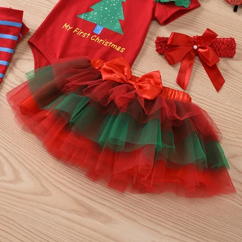 Kalėdų mergytę Kūdikį 4pcs Drabužių Rinkiniai Kostiumas Princess Tutu Sijonas Romper Xmas Party Gimtadienis Kostiumai Naujagimių Mergina Rinkiniai