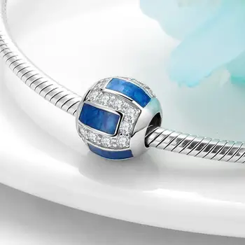 Karšto 925 Sterlingas Sidabro Pakabukai Žemės Planetos Mėlyna Emalį Apvalios Formos Granulių Tinka Originalus Dizainerio Žavesio Apyrankės Moterims Fine Jewelry
