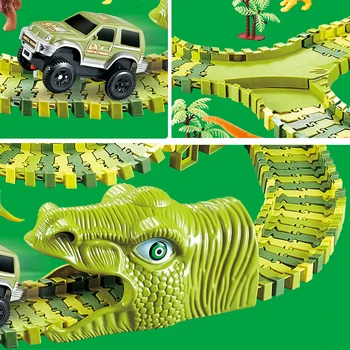 Karšto Geležinkelio Magija Kelio Žaislas dinozaurai kelio Lankstus Lenktynių automobilis su dinozaurų kilimėlis Modelis automobiliai, Vaikų Žaislai Kalėdų dovana