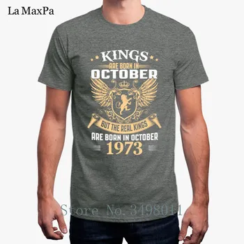 Karšto Parduoti Marškinėlius Vyrams Karaliai Yra Gimęs 1973 M. Spalio Kostiumas T-Shirt Mens Medvilnės Coold Vyrų Marškinėliai Camisa Negra Hombre