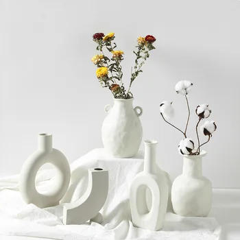 Keraminiai Stalo Gėlių Vazos Šiaurės šalių Namų Dekoro Priedai Šiuolaikinės Balta Augalų Meno Dekoro Amatų Vestuvių Vaza Centerpieces