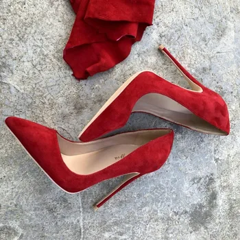 Keshangjia 12cm adatos (Stiletai) Moterų Nurodė, Kojų Raudoni Zomšiniai Aukštakulniai Siurblys vestuvių batai nuotaka Dydis 35-44
