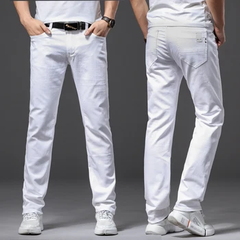 Keturis sezonus patogus balta vyrai džinsinio audinio džinsus Mados Atsitiktinis Klasikinio Stiliaus, Plonas Kelnės Vyriškos Prekės Advanced Stretch Kelnės