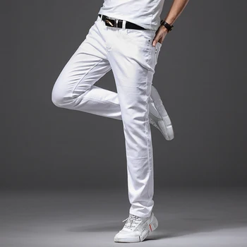 Keturis sezonus patogus balta vyrai džinsinio audinio džinsus Mados Atsitiktinis Klasikinio Stiliaus, Plonas Kelnės Vyriškos Prekės Advanced Stretch Kelnės