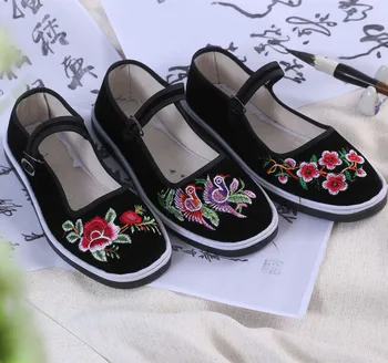 Kinų stiliaus audinys batai moterims drobės bateliai išsiuvinėti gėlių moterims, butai, batai, hibiscus aikštėje šokių bateliai ST350