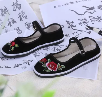 Kinų stiliaus audinys batai moterims drobės bateliai išsiuvinėti gėlių moterims, butai, batai, hibiscus aikštėje šokių bateliai ST350