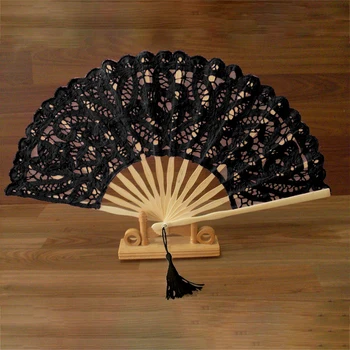 Kinų Stiliaus Dekoratyvinės Bambuko Gerbėjai Nėrinių Audinio, Šilko Lankstymo Rankinio Šokio Gerbėjų Gėlių Šaliai Vestuvių Prom