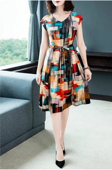 Kinų stiliaus pokylių suknelė moterų V-kaklo vasaros populiarus vidurio ilgis atsitiktinis suknelė plonas temperamentą