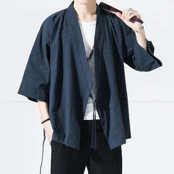 Kinų Stiliaus Vyrų Retro Mados Laisvi Juodas Megztinis Striukės, Paltai Viršūnes Tao Skraiste Japonijos Harajuku Kimono Azija Rytų Drabužiai